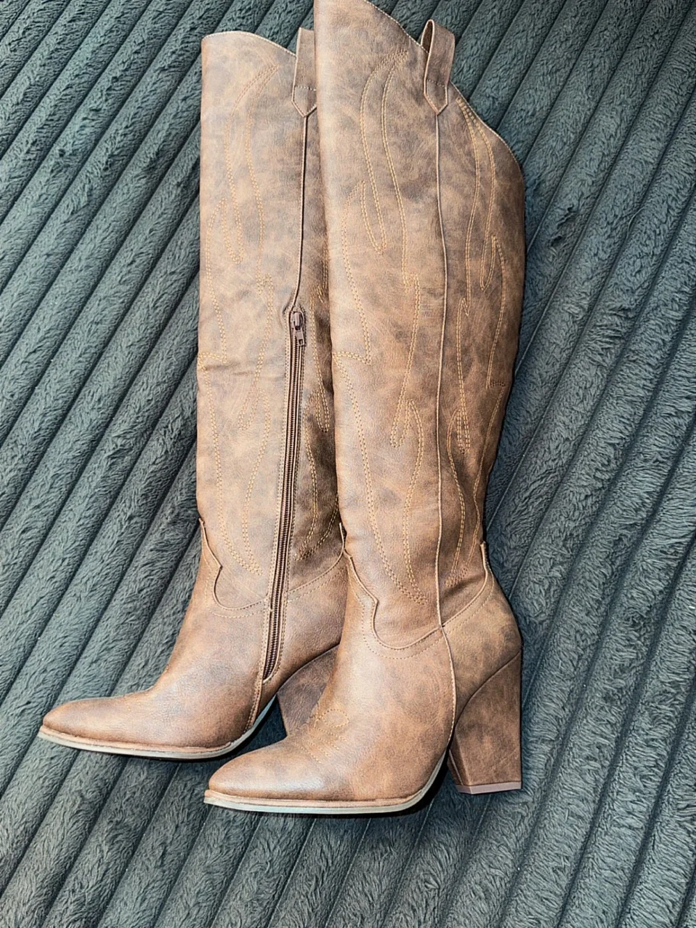 Brown Distressed Knee High Western Cowboy Boots